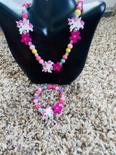 Adorable Unicorn Necklace Bracelet Set Chunky Jewelry Girls Kids Gift Party
