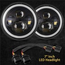 Pair 7" Round Halo Angel Eyes LED Headlights Hi/Low Beam Fit VW Golf Mk2 83-92