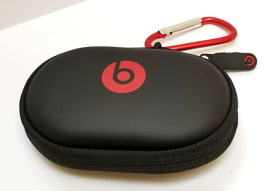 Hard Pocket Case for Beats Earphones In-Ear Earbuds.  With RED Carabiner/Hook.