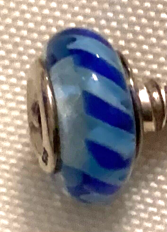 Pandora 790611 Blue Stripes Murano Glass Charm Design #142