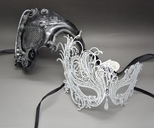 Couple Mask Steam phantom Laser cut Rhinestone Metal Venetian Masquerade Mask