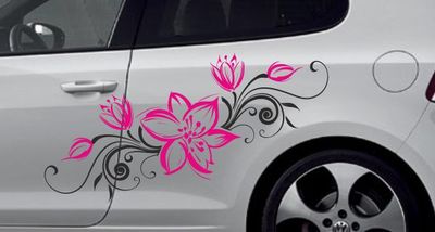 Dekor Seiten Aufkleber Auto Tattoo CAR STYLE 2farbig Blüte Knospe Blume 49