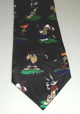 LOONEY TUNES MANIA Bugs Taz Daffy Golf Golfing Black CARTOON MENS NECK TIE 1996