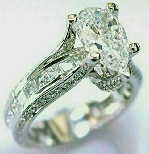 3.20Ct Pear Cut Channel MOISSANITE Wedding Engagement Ring 14K White Gold Plated - Bild 1 von 9