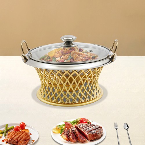 Buffet Chafing Dish Round Gold Chafing Dish Tabletop Chafing Dish with Lid - Afbeelding 2 van 16