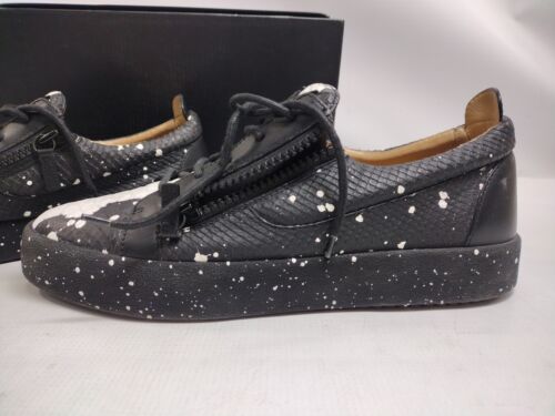 Giuseppe Zanotti paint splatter Leather Sneakers US 11.5 EUR 45 Zip Black White - Picture 3 of 14