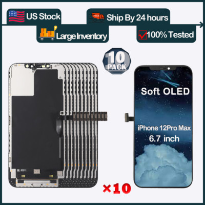 10Pack Soft OLED For iPhone 12 Pro Max Touch LCD Screen Digitizer Assembly Lots 