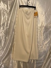 Vintage Debra McGure Ivory Long Slit Back Front Buttons Skirt Sz 10 Made In USA