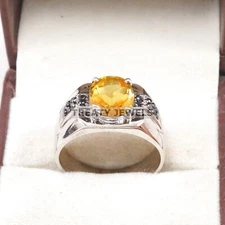 Citrine Oval Cut Gemstone With 925 Sterling Silver Ring For Men's #A985
