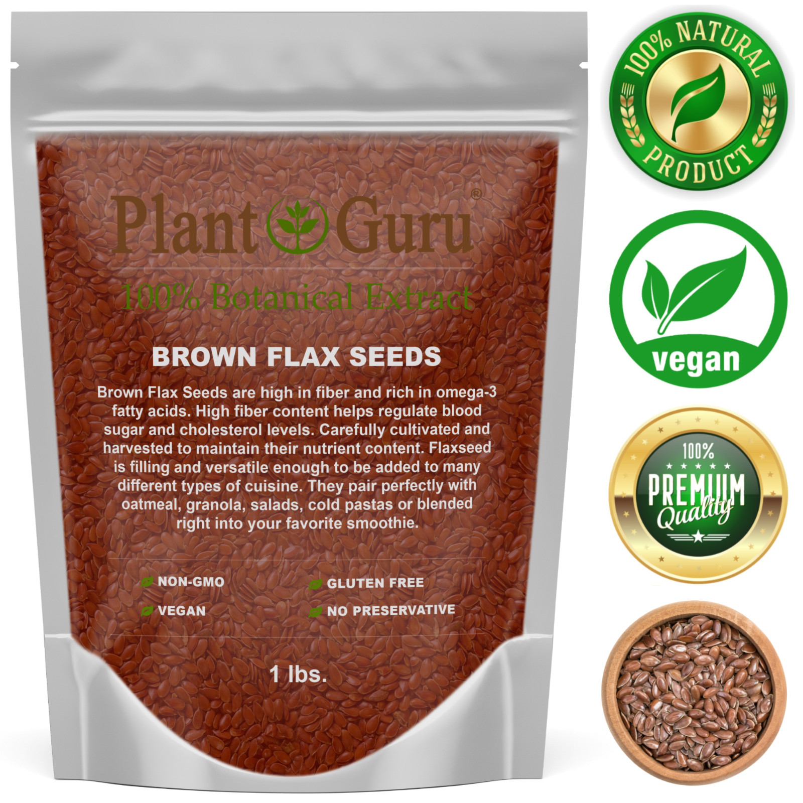 Brown Flax Seeds Whole Grain Seed Flaxseed NON GMO Linseed 1 oz to 20 lbs. Bulk Contino