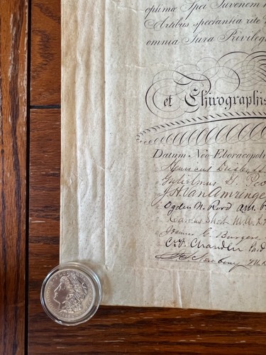 ANTIQUE 1886 COLUMBIA COLLEGE UNIVERSITY DIPLOMA DEGREE THICK PAPER DOCUMENT - Picture 3 of 13
