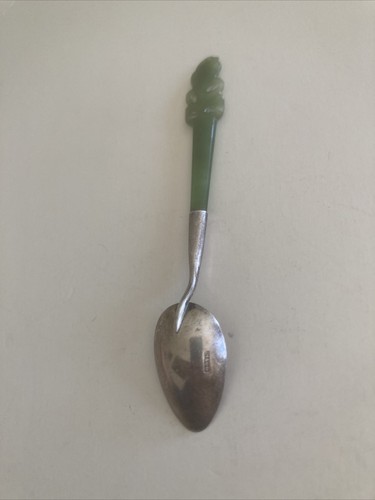 Antique Silver New Zealand Tiki Māori Hei-Tiki Jade Carving Handle Spoon - Picture 9 of 12