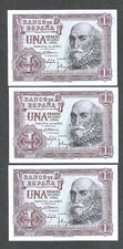 SPAIN 1 PESETA 1953 ~ P-144 ~ ONE NOTE OF 3 CONSECUTIVE GEM CRISP UNCIRCULATED