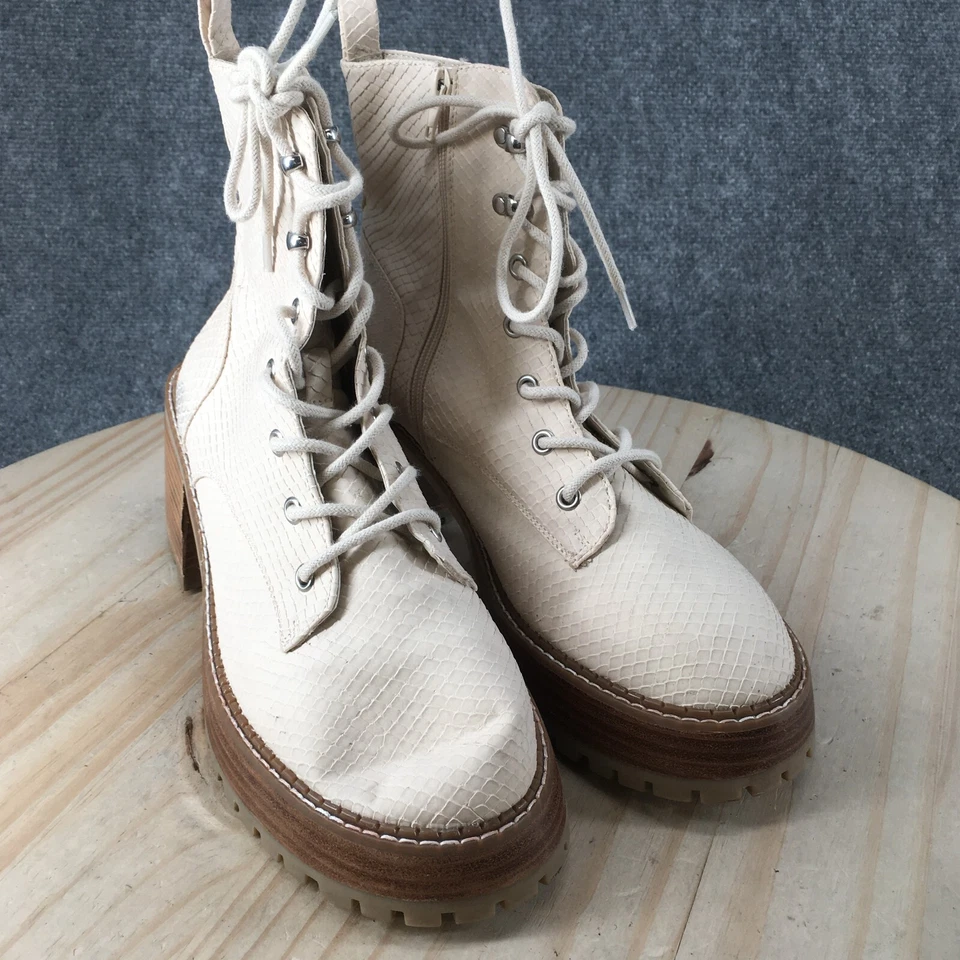 Mia Botas Mujer 10 M Elija Tobillo Combate Tacones Informales Beige Imitación Cuero Con Cordones Foto 3 de 4