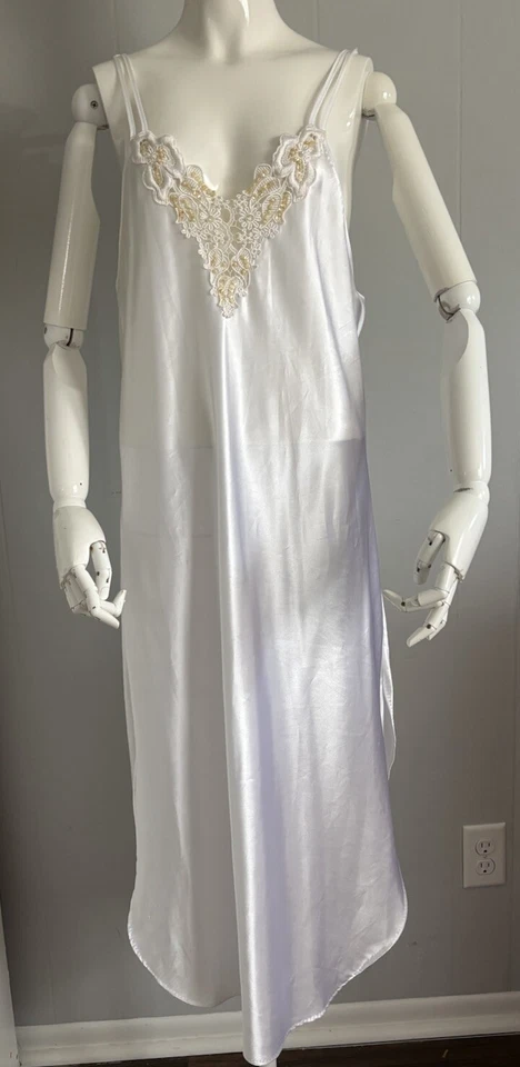Conjunto de camisón y bata Peignoir transparente vintage Cinema Etoile blanco con cuentas M Foto 2 de 4
