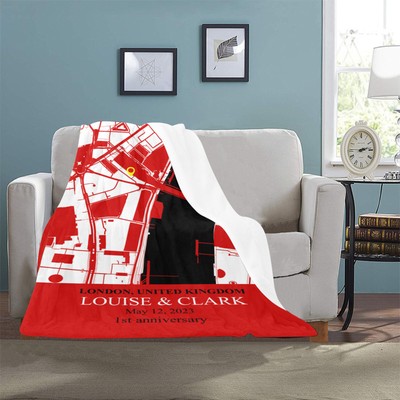 Custom Red White Black City Maps Blanket, Personalized Maps Blanket, Custom Gift