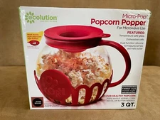 Popcorn Popper Ecolution 3 qt Microwave Micro-Pop Borosilicate Glass Eco red