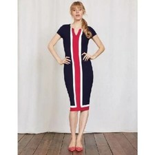 Boden Flora Ponte Navy Blue Color Block Camellia Shift Dress 2