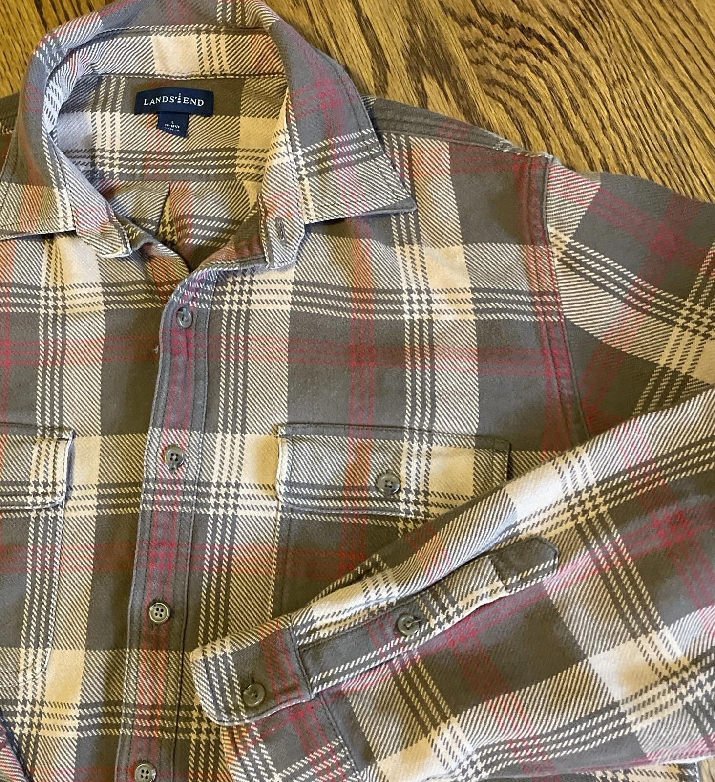 Lands End Plaid Shacket Flannel Shirt Mens Large L Cabincore Country Core Work