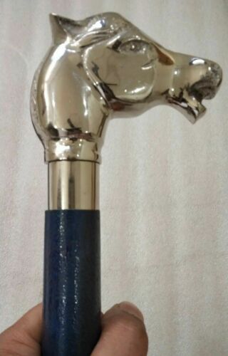 Elegant Victorian Walking Stick Wooden Solid Brass Horse Head Handle Cane Style
