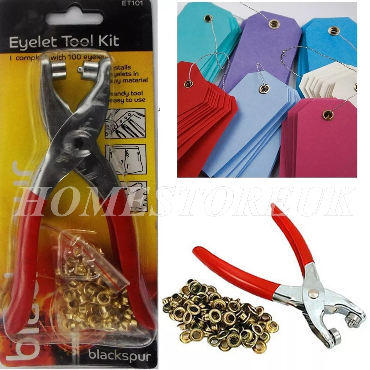 EYELET PLIERS PUNCH HOLE MAKER TOOL KIT SET WITH FREE 100 BRASS EYELET ART  CRAFT