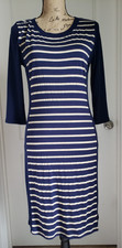 Solgee Knit 3/4" sleeve T-shirt style dress  - ND colors Navy Gold striped