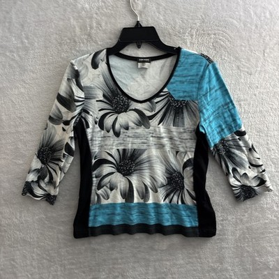 Gerry Weber Womans Blouse Top Multicolor Floral 6 Cotton Blend Long Sleeve