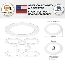 5 Glossy White Goof Trim Rings for 6 Inch Recessed Lights - Outer Diameter 8"