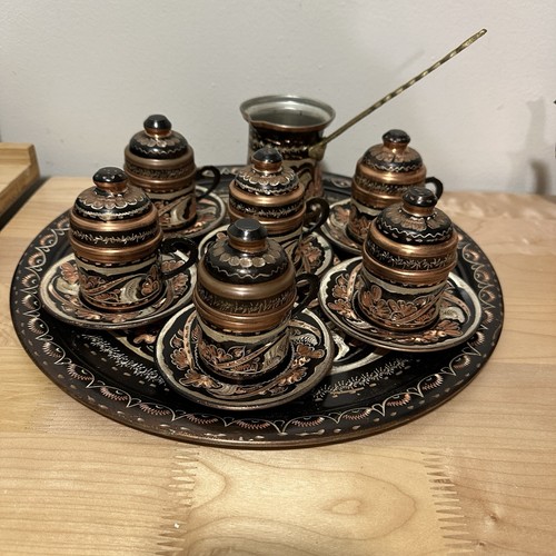 Juego de café espresso turco hecho a mano cobre 20 piezas vintage - Imagen 2 de 4