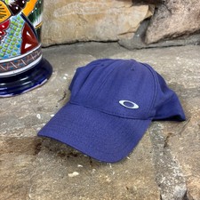Vintage Oakley Software Metal Logo Cap Hat Adult S/M Flex Fitted Blue Faded
