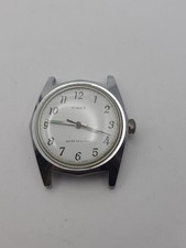 Timex Mens Watch Mechanical Handwind White Dial For Parts Or Repair