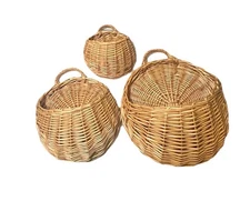 Nested Wicker Hanging Basket Set of 3 – Round Wall Storage Baskets