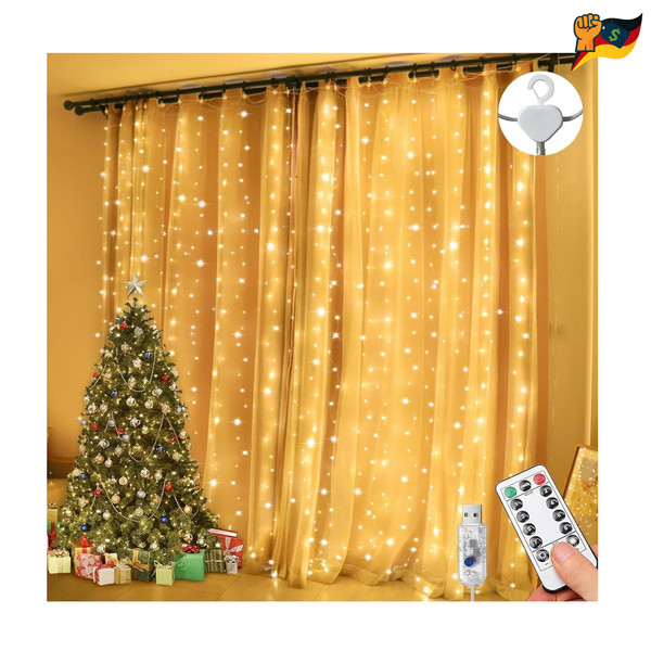 Led Lichterkette Vorhang 3X3M 300LED Usb Steuerung Timer 8 Modi-image