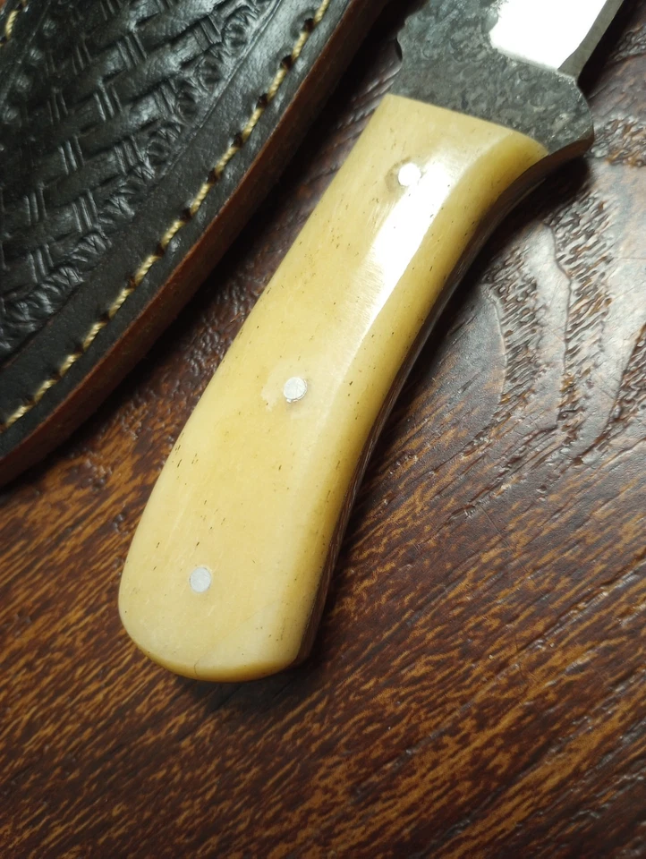 Vintage Small Bone Handle Boot Knife Black Hammered Stainless Steel 5.5 In Heavy - Image 2 of 4