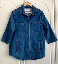 Promod Blue Denim Stretchy Mid length Thick Top / Jacket With Pockets M/L
