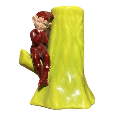 Vintage Pixie Elf Green Tree Trunk Vase 1950s Kitschy