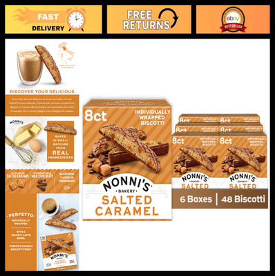 Salted Caramel Biscotti - 6 Boxes, 48 Delicious Cookies, Perfect Snack Treat