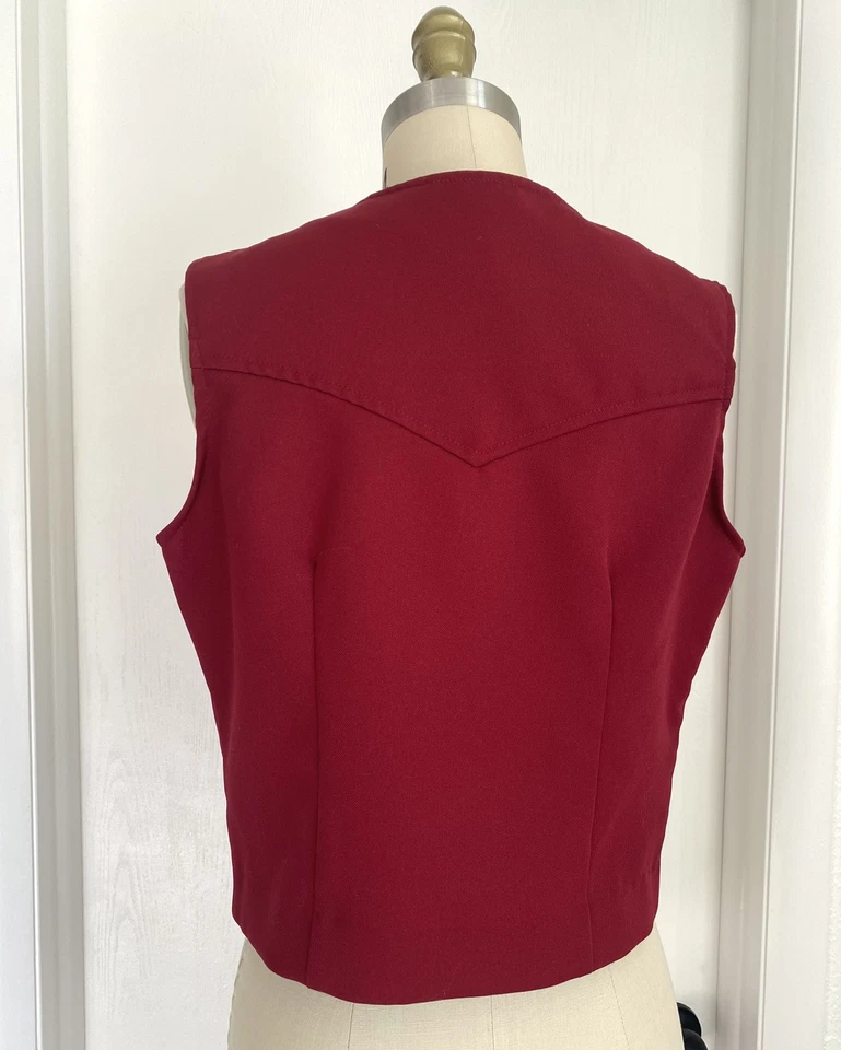 Vintage 70s Retro Red Leisure Vest Button Sleeveless Cropped Shirt Blouse Top M - Image 3 of 3