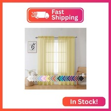 Aiyufeng Yellow Sheer Curtains 72 Inches Long 2 Panels Set, Semi Transparent Voi
