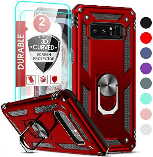 for Note 8 Case with [2 Pack] 3D Screen Protector, Military-Grade Magnetic Ring
