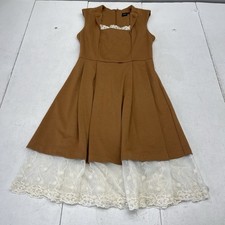 ASOS Camel Brown Lace Trim Square Neck MIDI Dress Women's Size 6