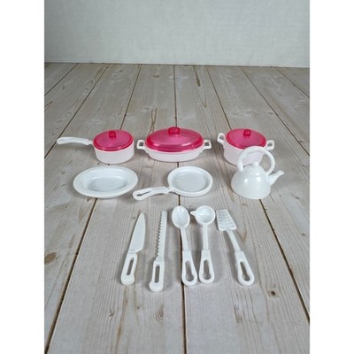 Barbie Kitchen Cookware Set Pots Pans Utensils Pink Lids Doll Accessories Lot