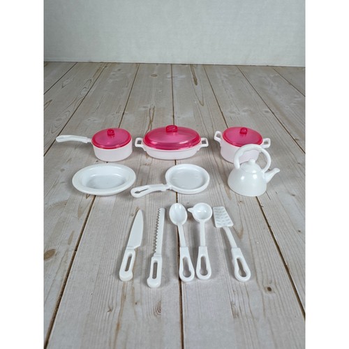 Barbie Kitchen Cookware Set Pots Pans Utensils Pink Lids Doll Accessories Lot