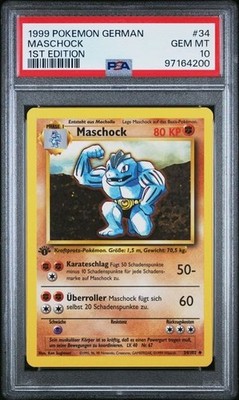 PSA 10 1999 POKEMON GERMAN #34 MASCHOCK 1ST EDITION