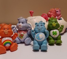 Vintage Kenner Care Bears Poseable Figures from 1983 With Car And Lot of 6