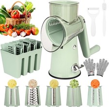 Hand Crank Rotary Cheese Grater Shredder Veg Slicer Nut Grinder 5 Blades