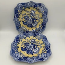 Spode Blue Room Garden Collection Poppy Luncheon Plates Blue Yellow Set Of 2