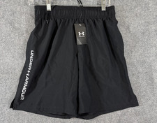 Under Armour Shorts Mens S Black Tech Woven Wordmark Elastic Waist Loose Fit NWT