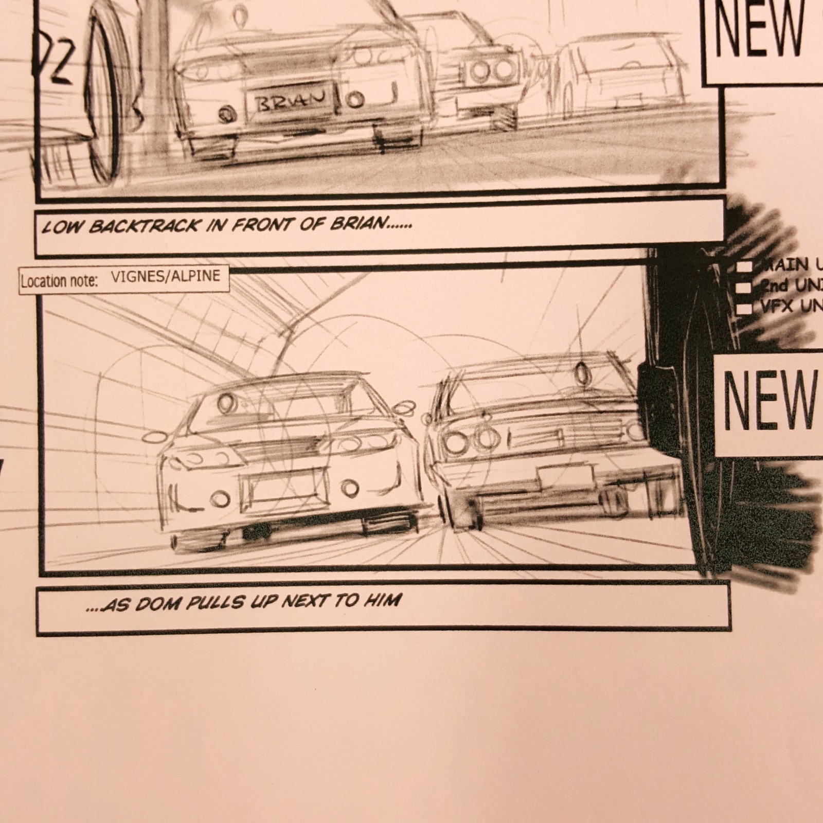 Image 5 of Fast and Furious 4 Production Used Storyboard, Dom and Brian Race, p23A COA