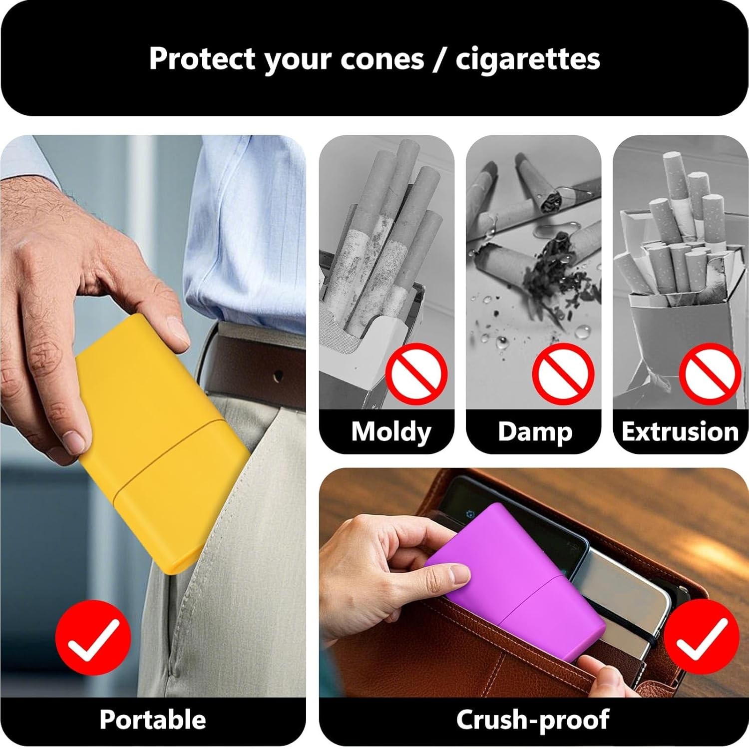 roygra (4 Pack) King Size Pre-roll Cone Holder Case, 5-Hole Cigarette Case for R